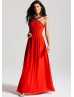 Dark Orange Halter Neckline Long Prom Dress